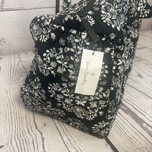 Vera Bradley Small Duffel Chandelier Noir retired Black Floral Weekender - Picture 4 of 9